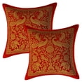 thumbnail image 1 of Stylo Culture Indian Elephant Peacock Sofa Brocade Red And Gold Decorative Throw Pillow Covers 12x12 Jacquard Weave Banarasi Floral Pillow Covers Zippered 30x30 cm Cushion Covers (Set Of 2), 1 of 4