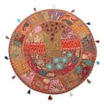 thumbnail image 1 of Stylo Culture Indian Outdoor Floor Cushion Cover Vintage Patchwork Yoga Pillow Case Brown Large 32x32 Decorative Round Decor Seating Tuffet Seat Pouf Cover Footstool Cotton Embroidered 1 Pc, 1 of 4
