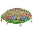 thumbnail image 1 of Stylo Culture Indian Pillow Seats For Floor Vintage Bohemian Patchwork Boho Cushion Cover Parrot Green Round Throw Pillow 18 Small Decorative Decor Seating Tuffet Footstool Cotton Embroidered 1 Pc, 1 of 3