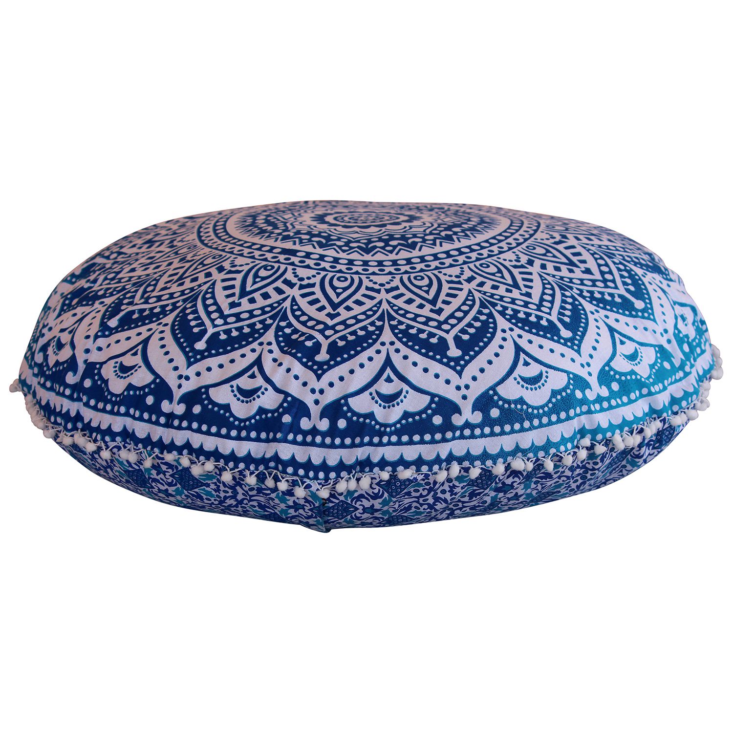 Housse De Coussin De Sol Round Bleu Mandala 90 Cm - Art Déco Indien - Neuf