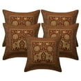 thumbnail image 1 of Stylo Culture Indian Settee Sofa Throw Pillow Covers 16 x 16 Jacquard Peacock Rust Square 40x40 cm Home Decor Brocade Elephant Zippered Cushion Covers | Set Of 5, 1 of 3