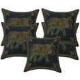 thumbnail image 1 of Stylo Culture Indian Sofa Throw Pillow Covers 16 x 16 Zari Embroidered Black Ethnic 40cm x 40cm Home Decor Cotton Elephant Square Cushion Covers | Set Of 5, 1 of 3