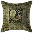 thumbnail image 1 of Stylo Culture Indian Zippered Brocade Black And Gold Throw Pillow Covers 16x16 Jacquard Weave Banarsi Sofa Decorative Pillow Case Covers Dancing Peacock Floral 40x40 cm Cushion Covers (1 Pc), 1 of 3
