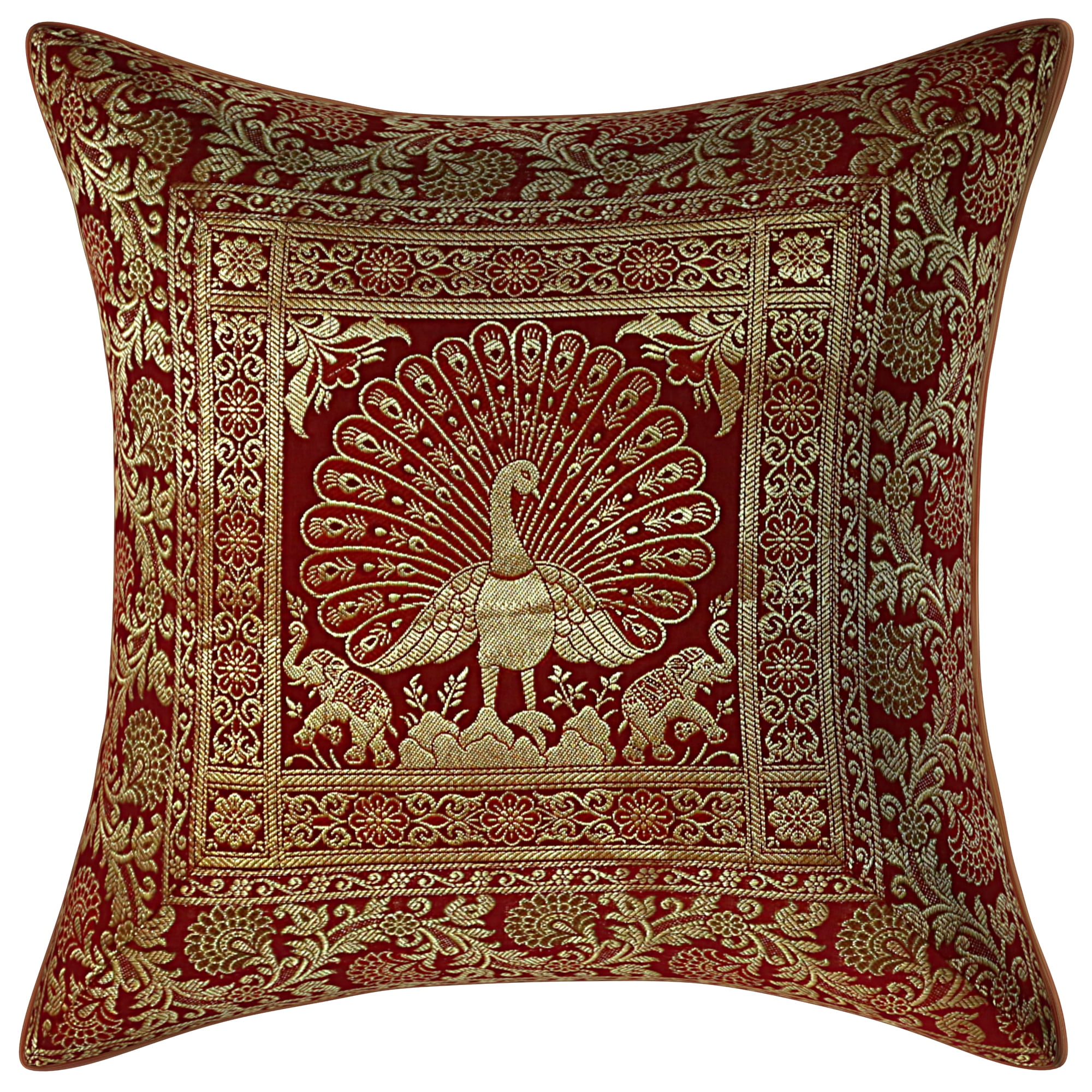 Stylo Culture Indian Zippered Brocade Burgundy Maroon And Gold Throw