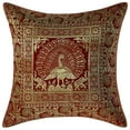 thumbnail image 1 of Stylo Culture Indian Zippered Brocade Burgundy Maroon And Gold Throw Pillow Covers 16x16 Jacquard Weave Banarasi Decorative Pillow Cases Dancing Peacock Floral 40x40 cm Cushion Covers (1 Pc), 1 of 3