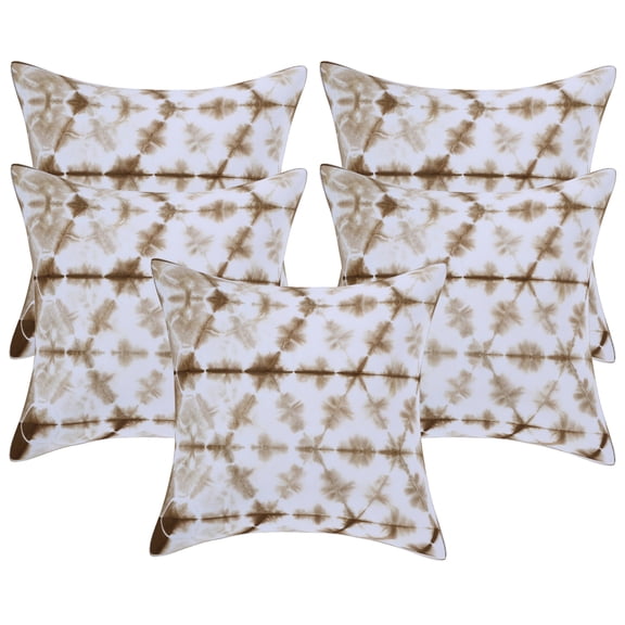 Stylo Culture Tie Dye Shibori Sofa Settee Toss Throw Pillow Covers 60x60 cm Large Cotton Bedroom Brown Indian Decorative Square Concealed Zipper Bohemian 24x24 Inch Cushion Covers - Set Of 5 Pcs