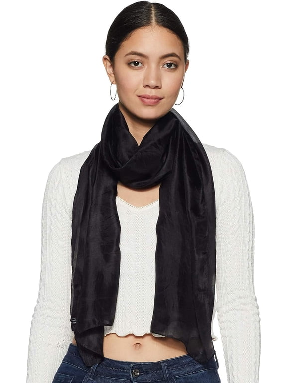 100% Silk Scarf Lightweight Sunscreen Shawl Wrap Scarves Black Long
