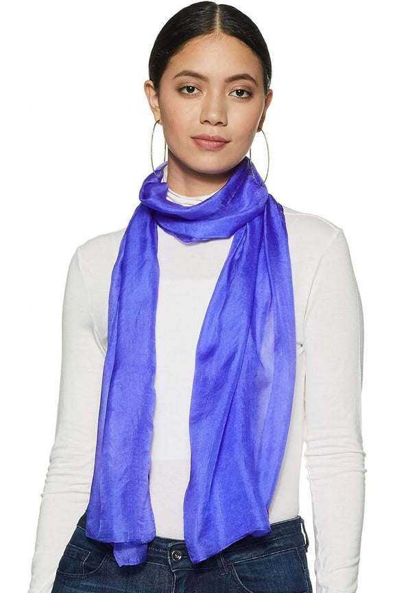 100% Silk Scarf Lightweight Sunscreen Shawl Wrap Scarves Blue Long