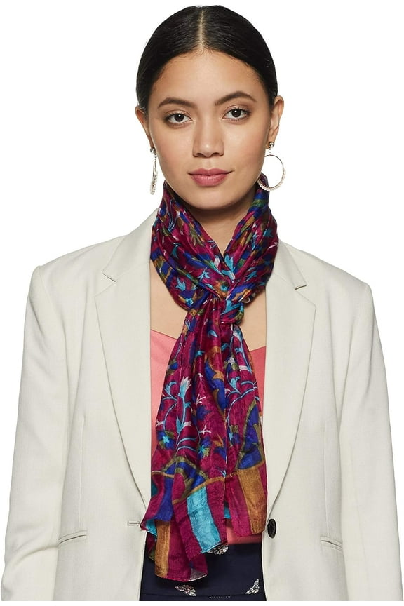 100% Silk Scarf Lightweight Sunscreen Wrap Paisley Art Magenta