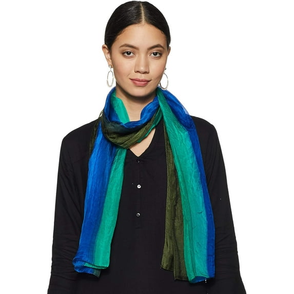 Stylore 100% Silk Scarf Lightweight Sunscreen Wrap Scarves Stripe Green Blue Long
