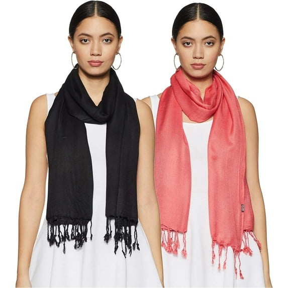 Stylore 2PCS Women Scarf Shawl Any Season Wrap Viscose Black Coral Large