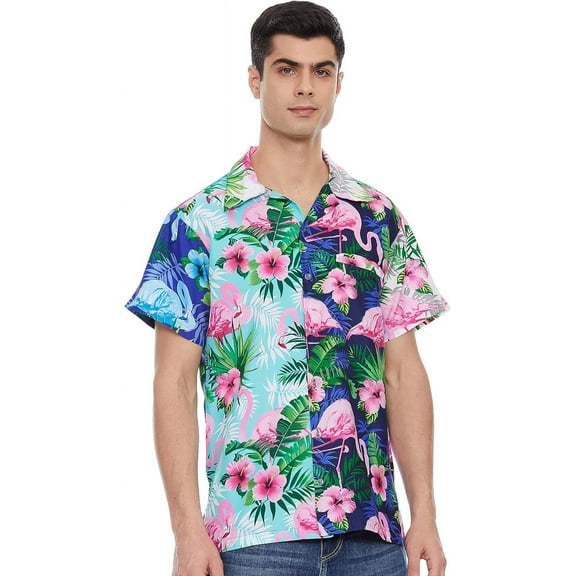 Stylore Hawaiian Shirt for Men Relaxed-Fit Funky Flamingo Multi XS