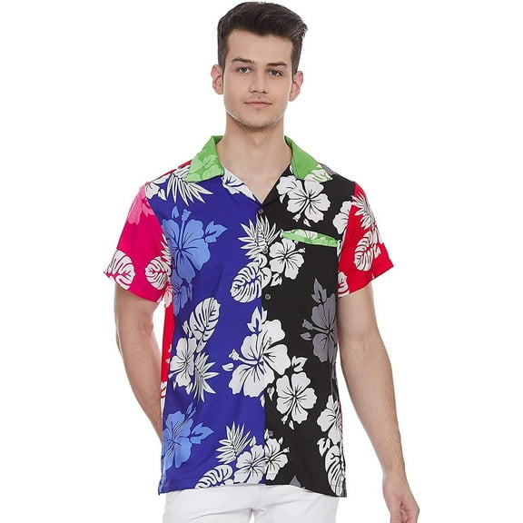 Stylore Hawaiian Shirt for Men Short-Sleeve Button-Down Shadow Hibiscus Multi X-Small