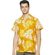 Stylore Hawaiian Shirt for Men Short-Sleeve Button-Down Shadow Hibiscus Yellow White X-Small