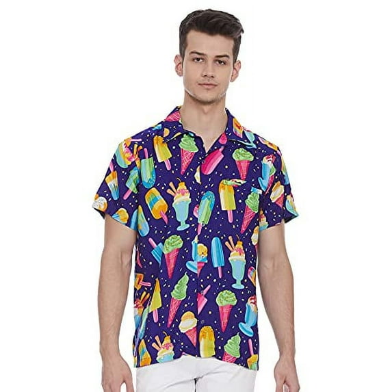 Stylore Hawaiian Shirt for Men Short-Sleeve Casual Ice-Cream Blue 2XL