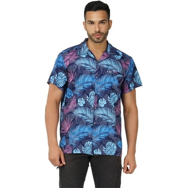 Stylore Hawaiian Shirt for Men Short Sleeve Funky Summer Leaf Navy Blue 2XL