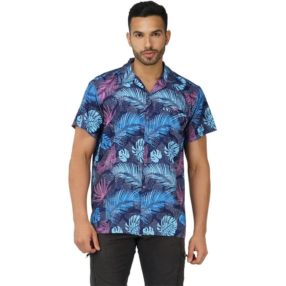 Stylore Hawaiian Shirt for Men Short Sleeve Funky Summer Leaf Navy Blue 3XL