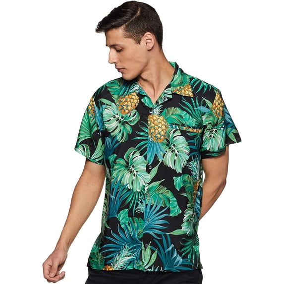 Stylore Hawaiian Shirts for Men Relaxed-Fit Pineapple Tropical Black Green 6XL