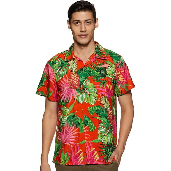 Stylore Hawaiian Shirts for Men Relaxed-Fit Pineapple Tropical Orange 3XL