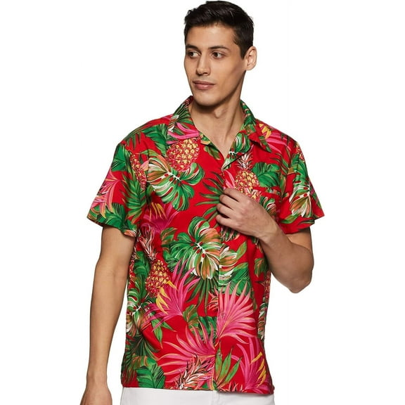 Stylore Hawaiian Shirts for Men Relaxed-Fit Pineapple Tropical Red Medium