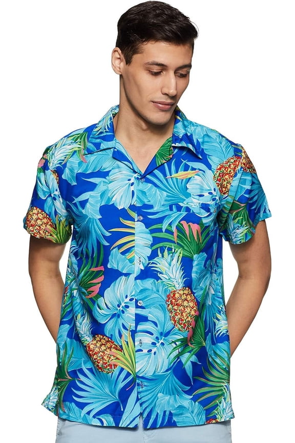 Hawaiian Shirts for Men Relaxed-Fit Pineapple Tropical Royal Blue Medium