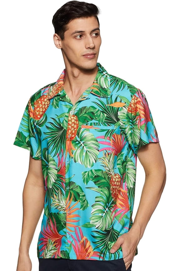 Hawaiian Shirts for Men Relaxed-Fit Pineapple Tropical Turquoise XS