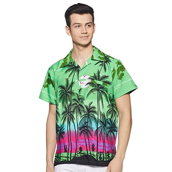 Stylore Hawaiian Shirts for Men Short -Sleeve Summer Luau Palm Green 4XL