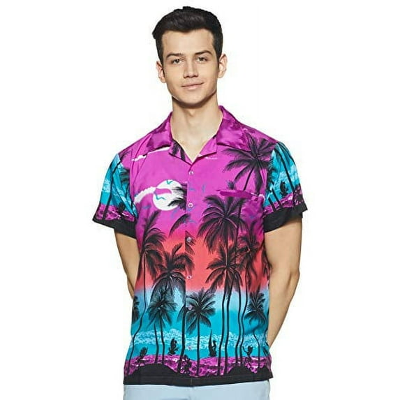 Stylore Hawaiian Shirts for Men Short -Sleeve Summer Luau Palm Purple 5XL