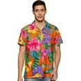 thumbnail image 1 of Stylore Men's Hawaiian Shirt Short-Sleeve Button-Down Bright Big Hibiscus Orange 2XL, 1 of 6