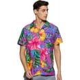 thumbnail image 1 of Stylore Men's Hawaiian Shirt Short-Sleeve Button-Down Bright Big Hibiscus Purple 6XL, 1 of 6