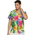 thumbnail image 1 of Stylore Men's Hawaiian Shirt Short-Sleeve Button-Down Bright Big Hibiscus Yellow 3XL, 1 of 6