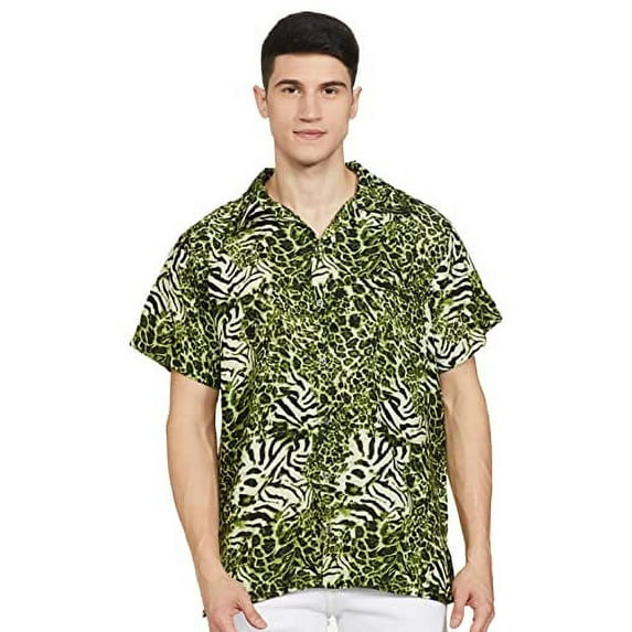 Stylore Mens Hawaiian Shirt Short-Sleeve Animal Print Leopard Green XL