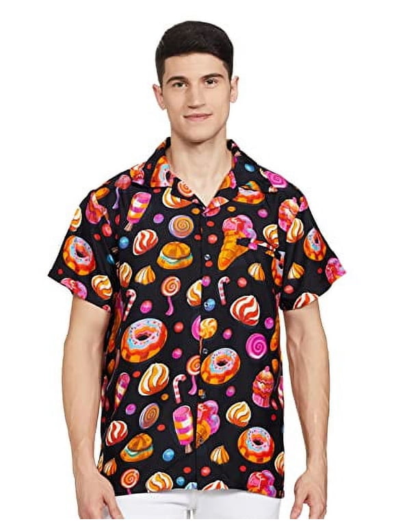 Mens Hawaiian Shirt Short-Sleeve Funky Aloha Candy Black Large