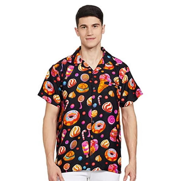 Stylore Mens Hawaiian Shirt Short-Sleeve Funky Aloha Candy Black XL