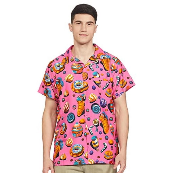 Stylore Mens Hawaiian Shirt Short-Sleeve Funky Aloha Candy Pink XL