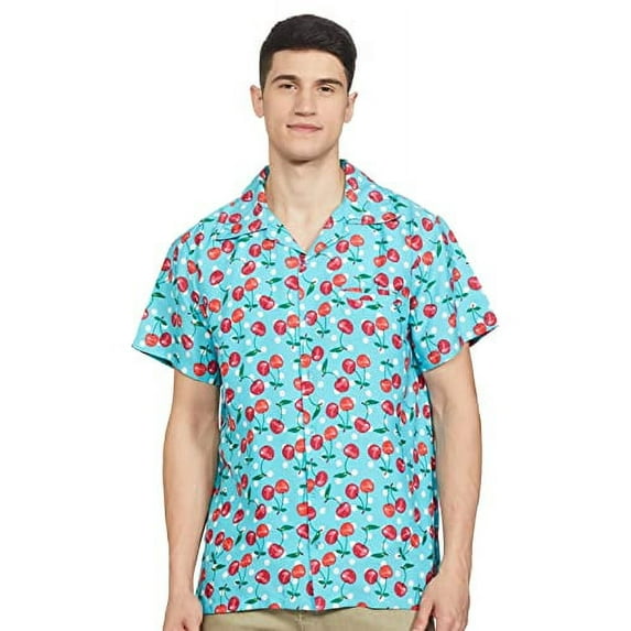 Stylore Mens Hawaiian Shirt Short-Sleeve Funky Aloha Cherry Turquoise L