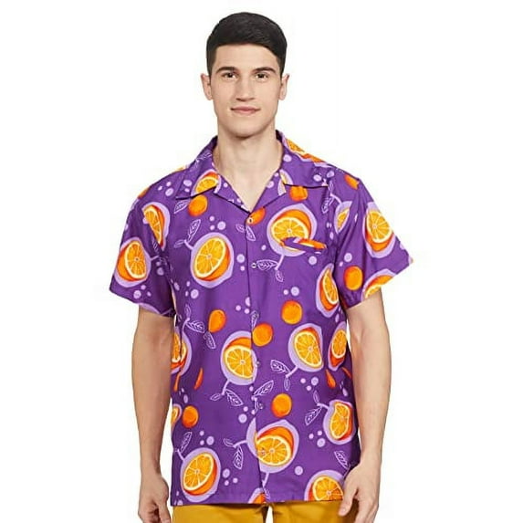 Stylore Mens Hawaiian Shirt Short-Sleeve Funky Aloha Orange Purple 6XL