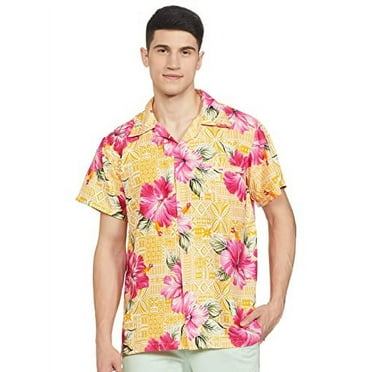 Stylore Mens Hawaiian Shirt Short-Sleeve Luau Mauri Hibiscus Yellow 5XL