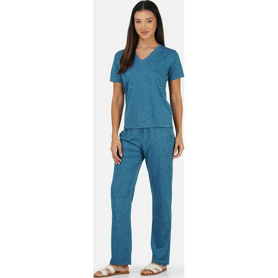 Stylore Two Piece Pajamas Set Soft Short-Sleeve Top Pants Loungewear Posidon L