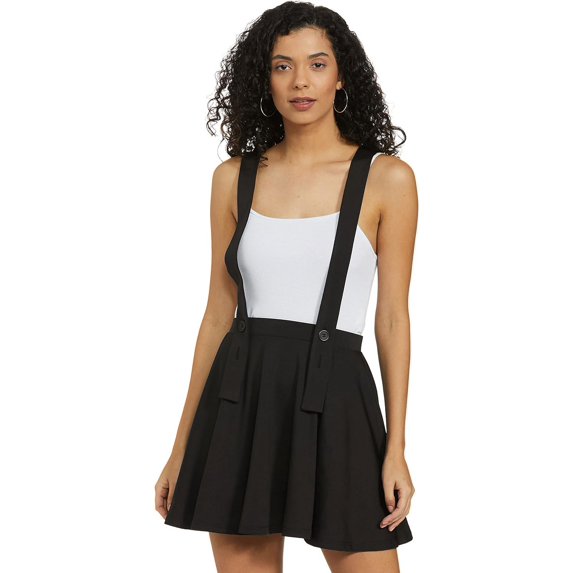 Stylore Women's Basic Versatile Stretchy Mini Skater Suspender Skirt Black S