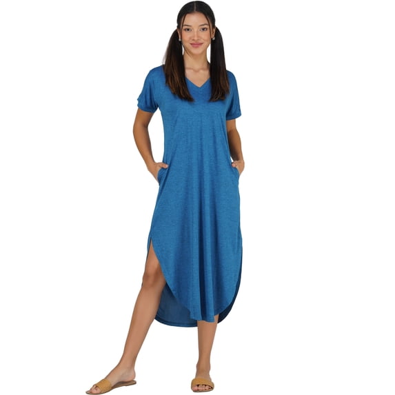 Stylore Women's Nightshirt Short Sleeve Nightgown V-Neck Sleepwear Blue 3XL