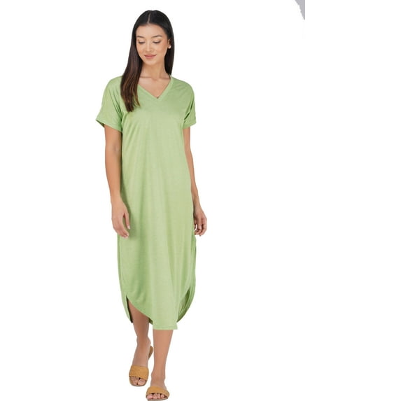 Stylore Women's Nightshirt Short Sleeve Nightgown V-Neck Sleepwear Green 3XL