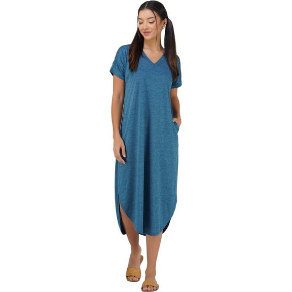 Stylore Women's Nightshirt Short Sleeve Nightgown V-Neck Sleepwear Posidon M