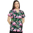 thumbnail image 1 of Stylore Womens Hawaiian Shirt Short Sleeve Blouse Flamingo Black Pink XS, 1 of 7