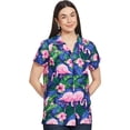 thumbnail image 1 of Stylore Womens Hawaiian Shirt Short Sleeve Blouse Flamingo Navy Blue Pink XS, 1 of 7