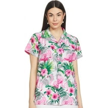Stylore Womens Hawaiian Shirt Short Sleeve Blouse Flamingo White Pink M