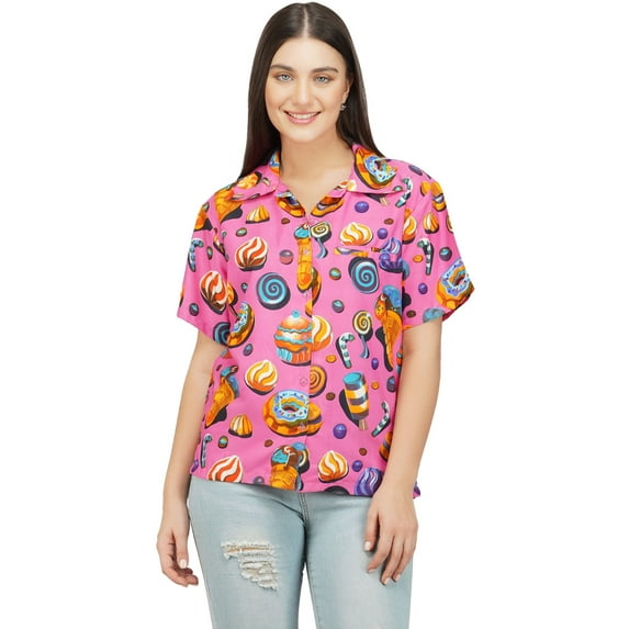 Stylore Womens Hawaiian Shirt Short Sleeve Blouse Funky Candy Pink M
