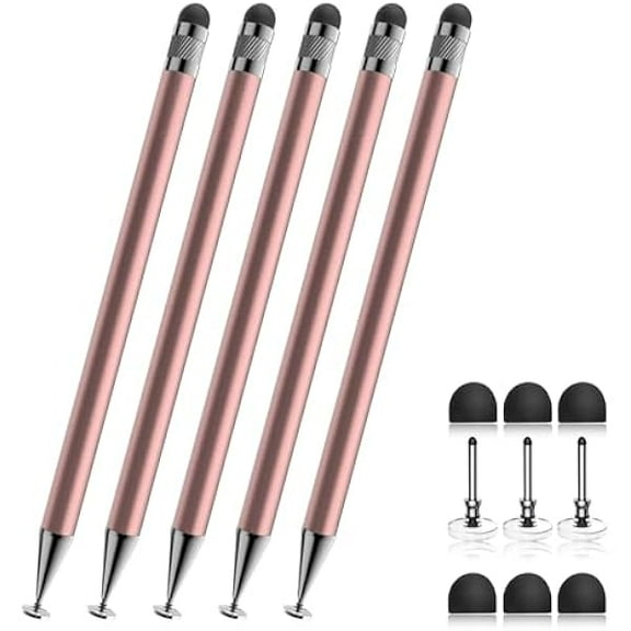 Stylus (5 Pcs), 2-in-1 Stylus Pen for Touchscreen, High Precision and Sensitivity, Suitable for iPhone/ipad/Android Tablets, Compatible with All Touch Screens,Rose Gold