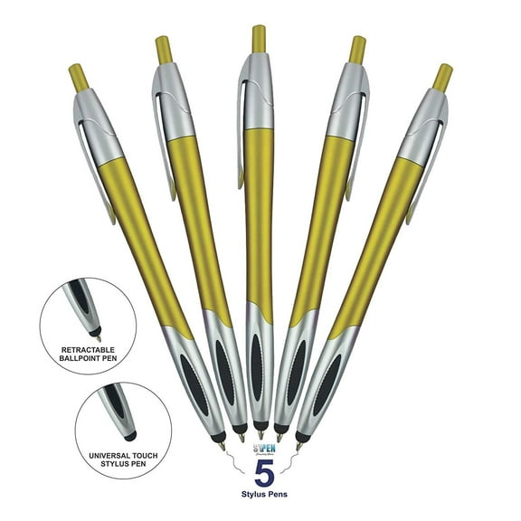 Stylus with Ball Point Pen for iPad Mini, iPad 2/3, new iPad, iPhone 5 4S 4 3GS, iPod Touch, Motorola Xoom, Xyboard, Droid, Samsung Galaxy S IV / S4, Galaxy S III/S3 5 Pack Yellow