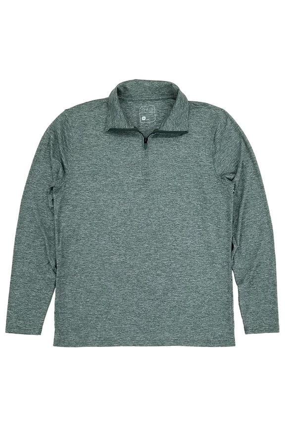Mens Green Heather Long Sleeve Performance Quarter Zip Pullover Shirt L